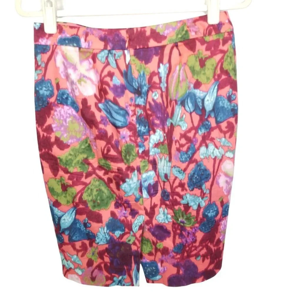 J. Crew Women 2 Pink Floral The Pencil Skirt Strai